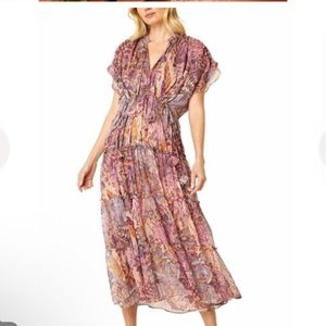 Nwt MISA Los Angeles Ilya split neck floral midi dress Size small